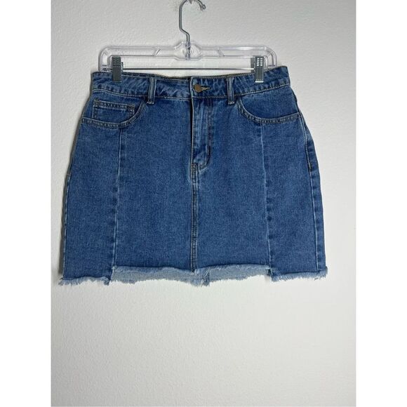 NWT Forever 21 Women's Blue Jean Denim Cut Off Skirt Size L - Picture 1 of 7